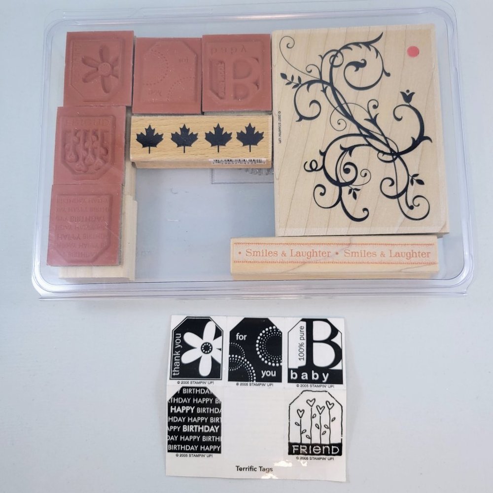 Wood Stamps Tags Swirl Maple Leaf Paper Crafts Card Making Scrapbooking Read